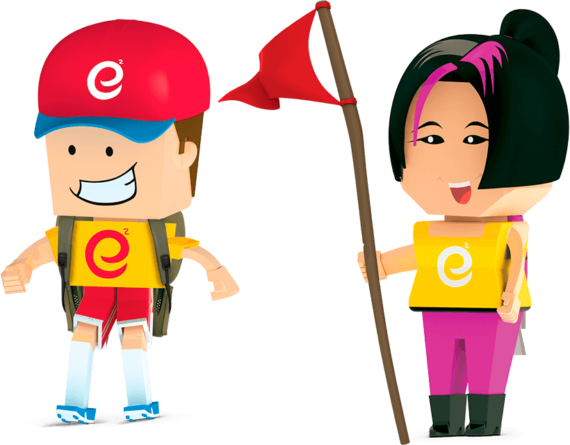 Young Engineers kids with STEM flag at Calgary camp