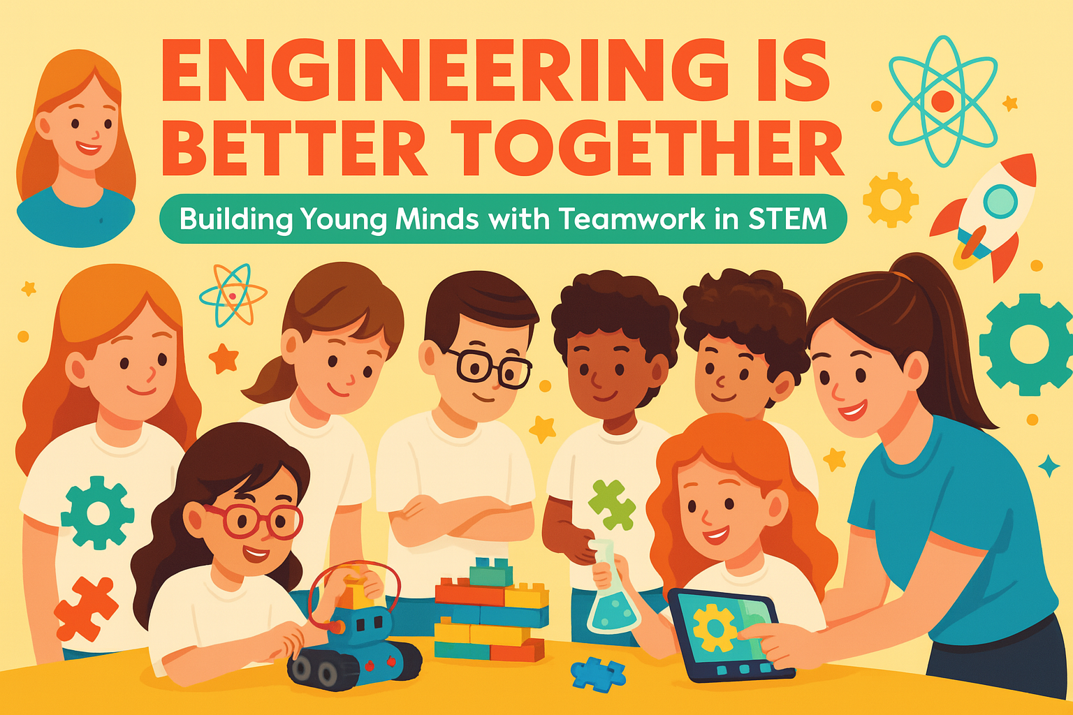 Children working together on STEM engineering activities in Calgary after school program