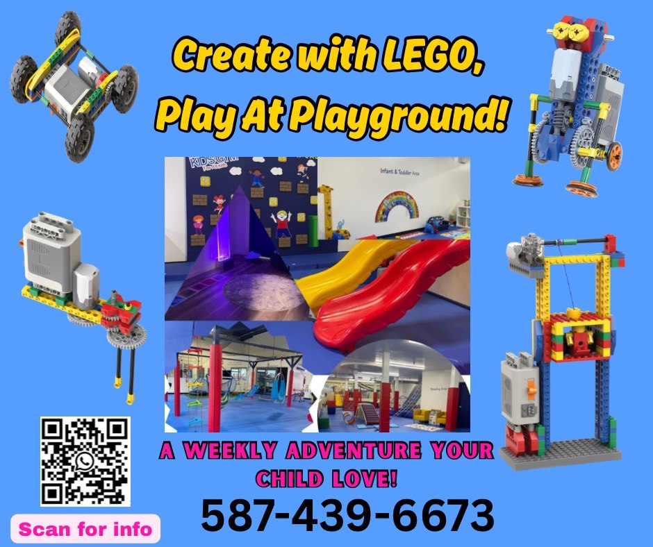 Kids enjoying LEGO® STEM building and active playground play in Calgary NW after-school program